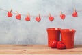 Valentines day concept with red coffee cups and heart shapes Royalty Free Stock Photo