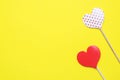 Valentines day concept. Red hearts on yellow background. Copy space Royalty Free Stock Photo