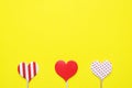 Valentines day concept. Red hearts on yellow background. Copy space Royalty Free Stock Photo