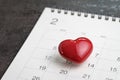 Valentines day concept red lovely heart on 14 Feb calendar Royalty Free Stock Photo