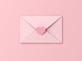 Valentines day concept sweet pink envelope with love heart sticker on pink pastel color background