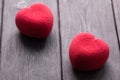 Valentines day concept. Two Red heart velvet cakes on a wooden black background Royalty Free Stock Photo