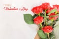 Valentines day congratulatory card with red rosses bouquet Royalty Free Stock Photo