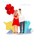 Valentines day couple love heart balloons modern flat design character Royalty Free Stock Photo