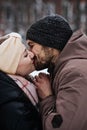 Valentines Day couple outdoors. Winter dating, Date Ideas to Cozy Up. Cold season dates for couples. Young couple in