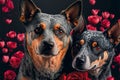 Valentines Day Cuddling Animals - Australian Cattle Dog Couple1 (Generative AI)