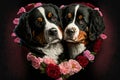 Valentines Day Cuddling Animals - Bernese Mountain Dog Couple1 (Generative AI)