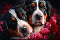 Valentines Day Cuddling Animals - Bernese Mountain Dog Couple2 (Generative AI)