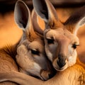 Valentines Day Cuddling Animals - Kangaroo Couple1 (Generative AI)