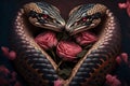 Valentines Day Cuddling Animals - King Cobra Couple3 (Generative AI) Royalty Free Stock Photo