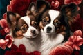 Valentines Day Cuddling Animals - Papillon Couple3 (Generative AI)