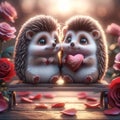 Valentines Day Cute Adorable Couple Hedgehogs Small Animals Forest Woodland Critters Winter Canada AI Generated