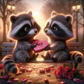 Valentines Day Cute Adorable Raccoons Couple Small Animals Forest Woodland Critters Winter Canada AI Generated