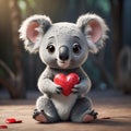 Valentines day. A cute koala cub holding a heart. AI generated Royalty Free Stock Photo