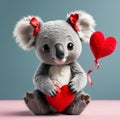 Valentines day. A cute koala cub holding a heart. AI generated Royalty Free Stock Photo