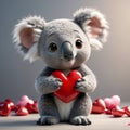 Valentines day. A cute koala cub holding a heart. AI generated Royalty Free Stock Photo