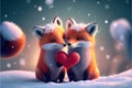 Valentines day love adorable fox foxes heart hearts snow