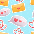 Valentines day cute stickers. Bubble speech and envelope with hearts, love holiday message card. Vector seamless cartoon Royalty Free Stock Photo