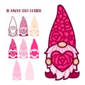 Valentines Day. 3D layered gnome with heart. Love symbols