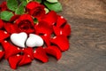 Valentines Day decoration red roses two hearts Royalty Free Stock Photo