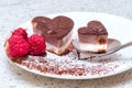 Valentines day dessert with heart shaped chocolate cake Royalty Free Stock Photo