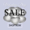 Valentines Day Discount Silver Balloons Valentines Day Promo Banner with Realistic Flying Balloons on Blue Background Royalty Free Stock Photo