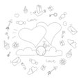 Valentines day doodle collection, Cute love set on white background, elements, signs and hearts. Doodle Wedding collection Royalty Free Stock Photo