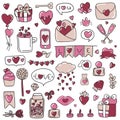 Valentines Day doodle set with love elements