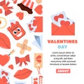 valentines day elements background. hearts lips love sweets letters envelope ring gift boxes, cartoon romantic love 14