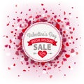 Valentines Day Emblem Pink Background Hearts Confetti Royalty Free Stock Photo