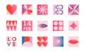 Valentines Day emblems set.Romantic vector icons and symbols in trendy flat style