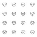 Valentines day emoji line icons set