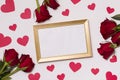 Valentines day,empty frame,seamless white background,red roses,hearts,message,free copy text space