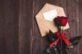 Valentines day envelope love letter with greeting card mothers day red rose Royalty Free Stock Photo