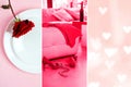 Valentines Day fashion layout with female accessories on classic red and white background.