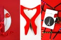 Valentines Day fashion layout with female accessories on classic red and white background