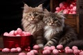 Valentines Day Feline Friends Delighting in Sweet Candy, Graced with Love and Romance