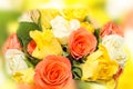 Valentines day flowers with white, orange, red and yellow roses flowers. Royalty Free Stock Photo