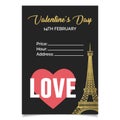 Valentines Day Poster Design. Black Background Vector Illustration
