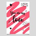 Valentines Day Greeting Card Hand Drawn. Vector Illustration