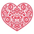 Valentines Day folk art red heart - Polish pattern Wzory Lowickie, Wycinanki Royalty Free Stock Photo