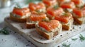 Valentines day Food Styling, Delicate Heart-Shaped Tea Sandwiches with Pink Salmon and Dill