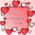 Valentines day frame with 3d paper hearts Royalty Free Stock Photo