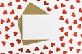 Valentines day frame or gift card with heart background. Mock up template. View from above. Flat lay