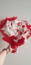 Valentines day gift bouquet with raffaello chocolate coconut whitechocolate heart shaped