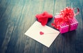 Valentines day gift box pink Envelope love mail Valentine Letter Card with Red Heart Love romantic Royalty Free Stock Photo