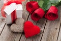 Valentines day gift box, roses and hearts Royalty Free Stock Photo