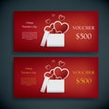 Valentines day gift card voucher template with traditional background, present and space for your text. Royalty Free Stock Photo