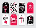 Valentines day gift tag vector set. Collection of hand drawn printable card templates with lettering Royalty Free Stock Photo