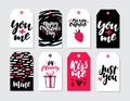 Valentines day gift tag vector set. Collection of hand drawn printable card templates with lettering